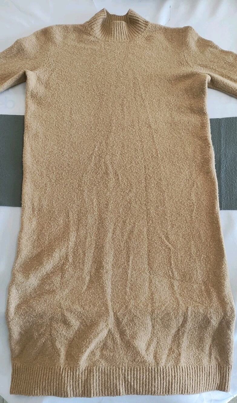 J. Crew Extra Soft Knit Turtleneck Long Sleeve Sweater Mini Dress Tan S